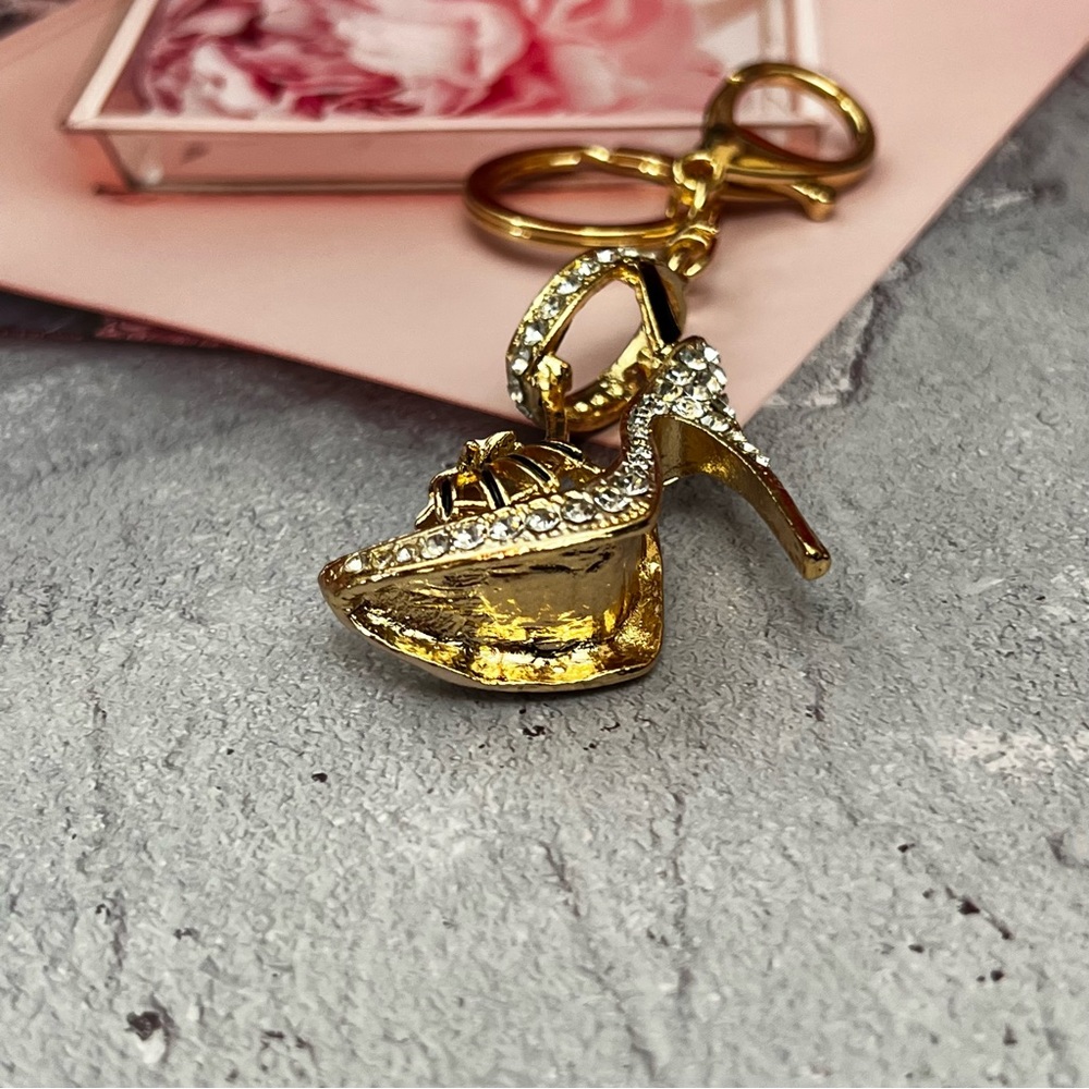 Stunning Gold & Silver Crystal High Heel Shoe Keychain Charm - Picture 13 of 16